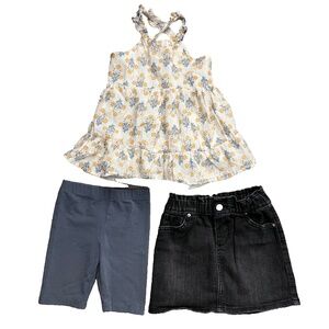 Little Girls Clothing Lot, Floral Tank Top, Bike Shorts & Denim Skirt Size 3T